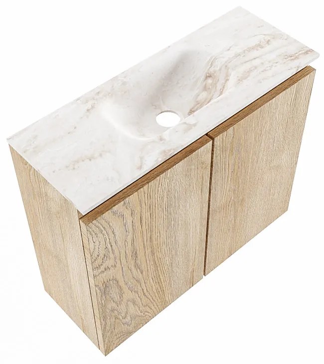 Mondiaz Ture DLux toiletmeubel 60cm washed oak met wastafel frappe midden zonder kraangat