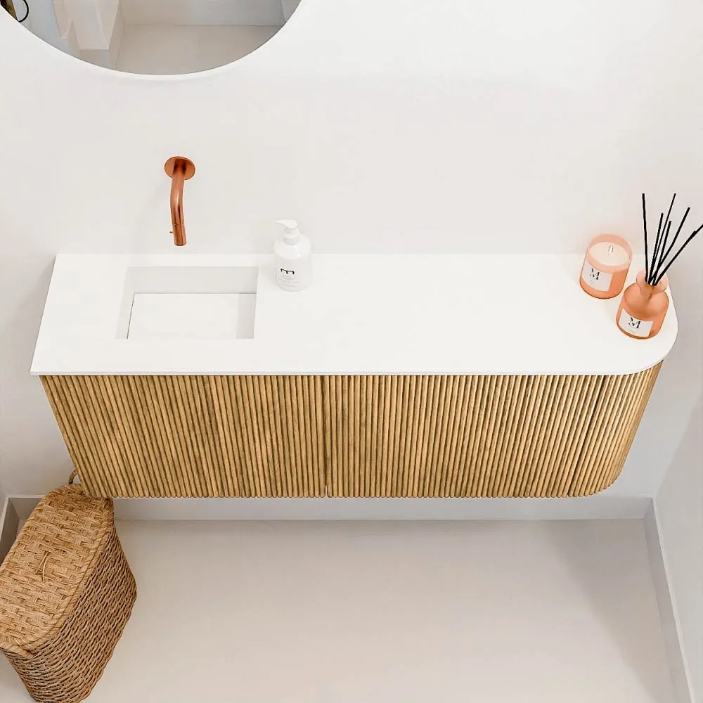 Mondiaz Joya 100cm toiletmeubel ronding rechts oak met wastafel faye links zonder kraangat talc