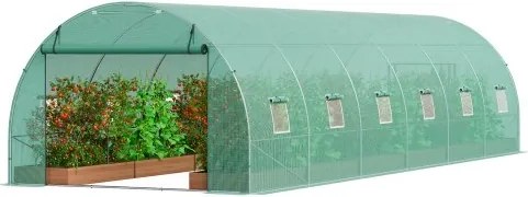 VEVOR Walk-In Tunnelkas, 8,9 x 2,9 x 2,0 m kunststof tunnelkas, plantenkas met gegalvaniseerd stalen frame, groene PE-afdekking, oprolbare ritssluiting en 12 ramen voor buitengebruik