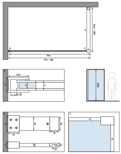 Brauer Chrome Frame inloopdouche helder glas 100x200 met muurprofiel en lijst rondom chroom