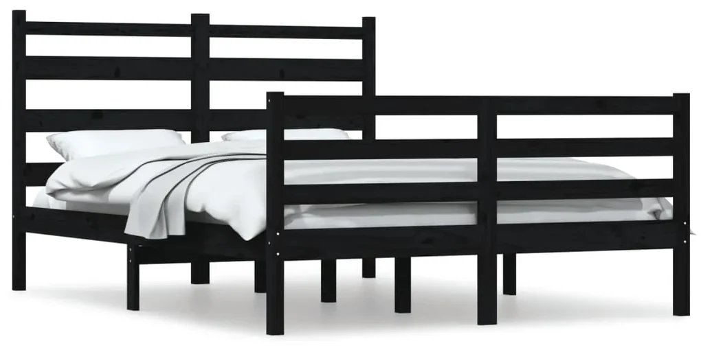 vidaXL Bedframe massief grenenhout zwart 160x200 cm
