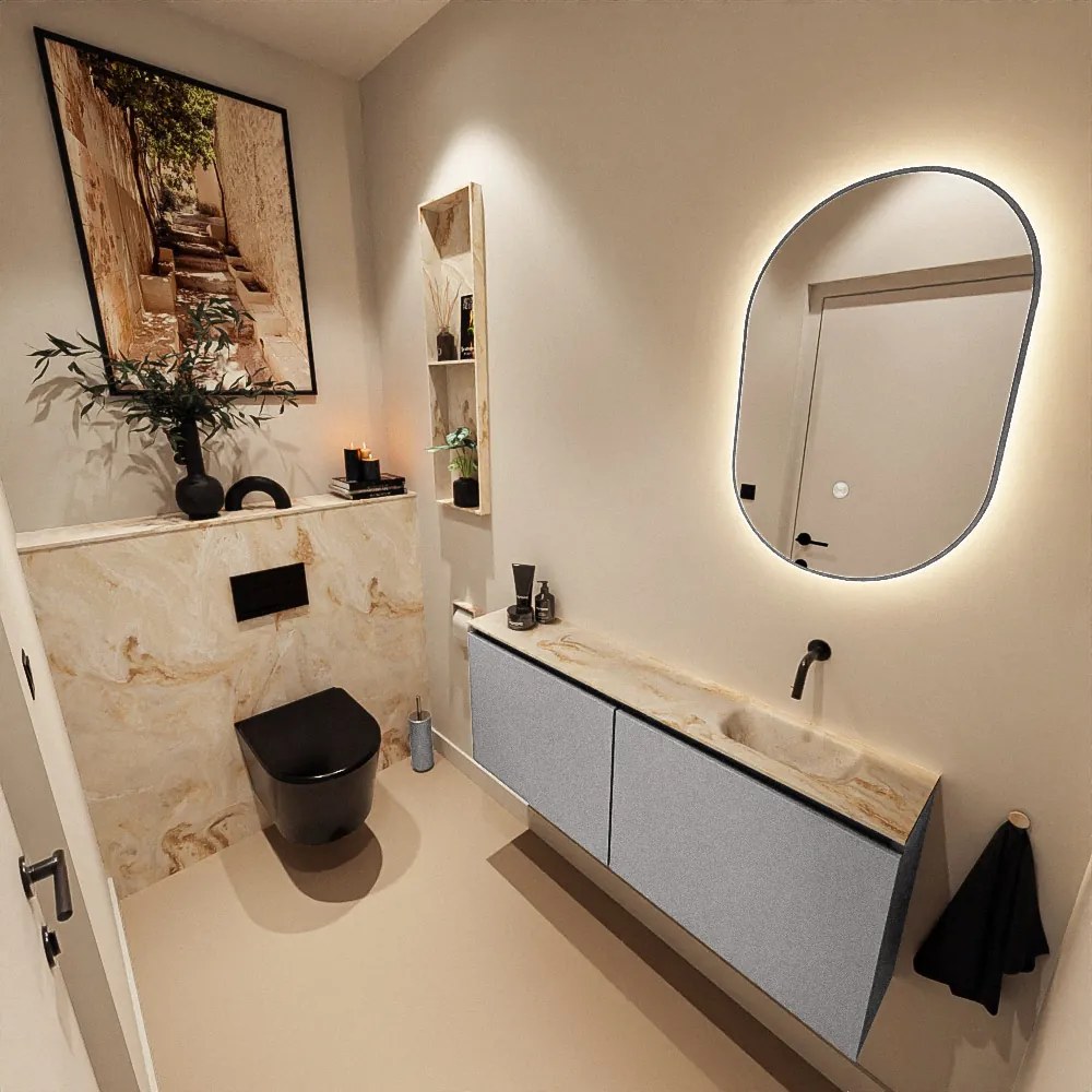 Mondiaz Ture DLux toiletmeubel 120cm plata met wastafel frappe rechts zonder kraangat