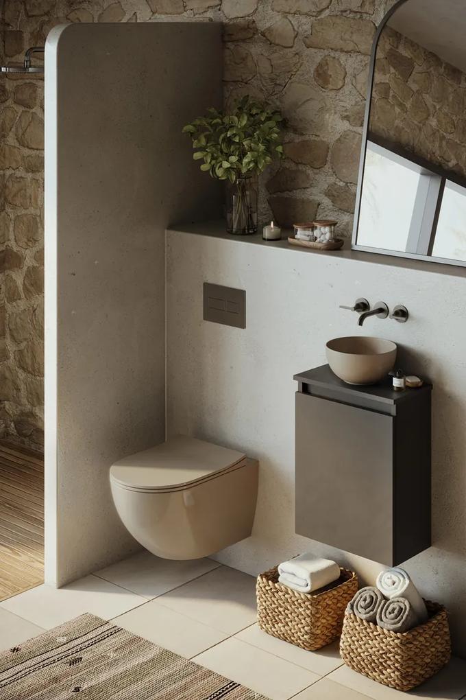 Fontana Bano toiletmeubel mat zwart 40x22cm met waskom in taupe