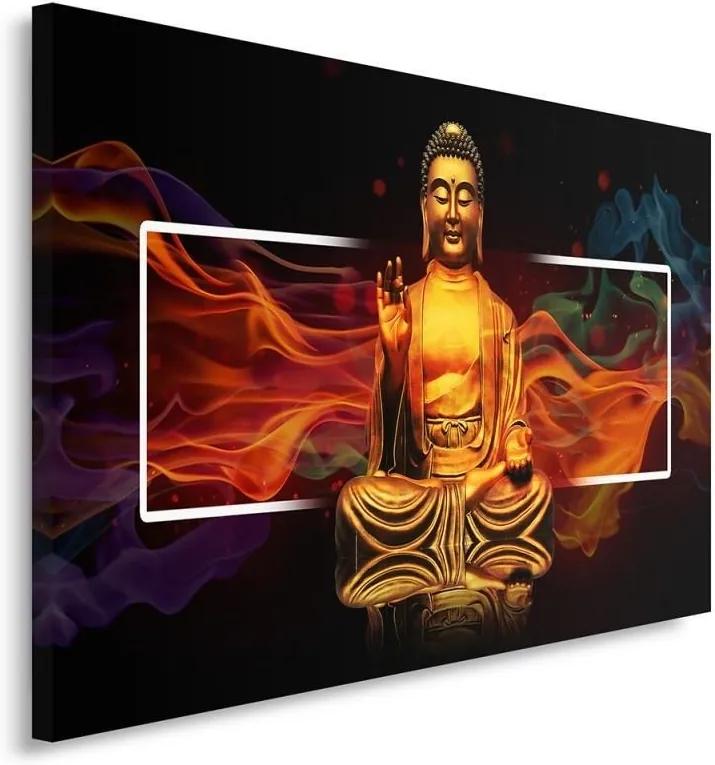 Schilderij - Boeddha voor rood gevlamd kader