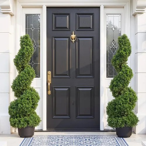 VEVOR 2 stuks kunstmatige buxus torenvormige spiraalvormige kunstplant, 91 cm hoog, decoratieve plant, groene kunststof plant van PE, ijzeren topiaryplanten inclusief 10 stuks vervangende bladeren