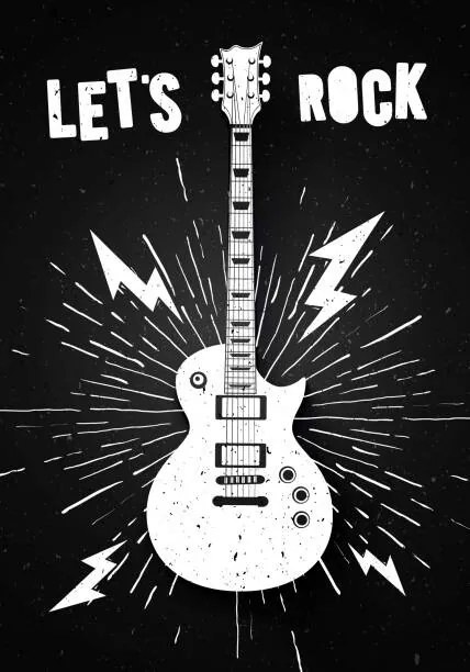 Ilustratie Vector Illustration Lets Rock Music Print, Hase-Hoch-2