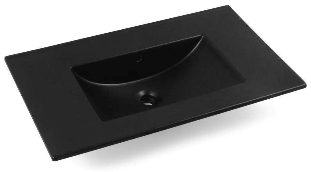 Fontana Rovigo badmeubel 80cm met zwarte wastafel zonder kraangat mat wit