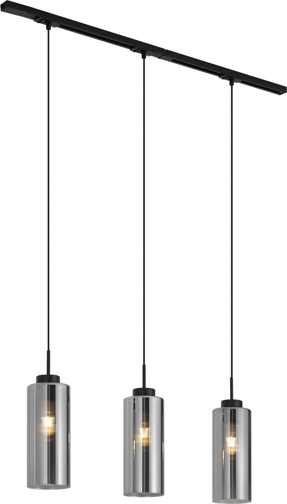Modern railsysteem zwart met 3 hanglampen smoke glas 1-fase - Iconic Laura