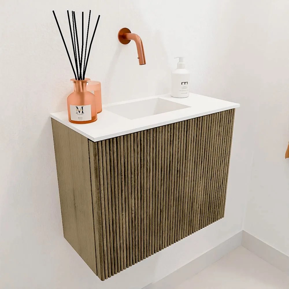 Mondiaz Joya 50cm toiletmeubel dusk met wastafel faye midden zonder kraangat talc