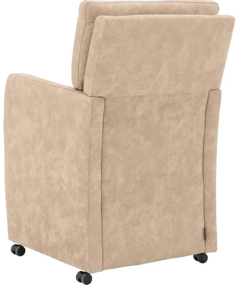 Goossens Eetkamerstoel Leen beige microvezel met armleuning en met wielen, stijlvol landelijk