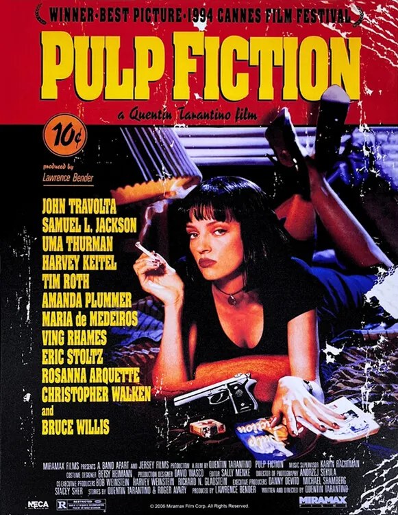 Metalen bord Pulp Fiction - Uma on Bed