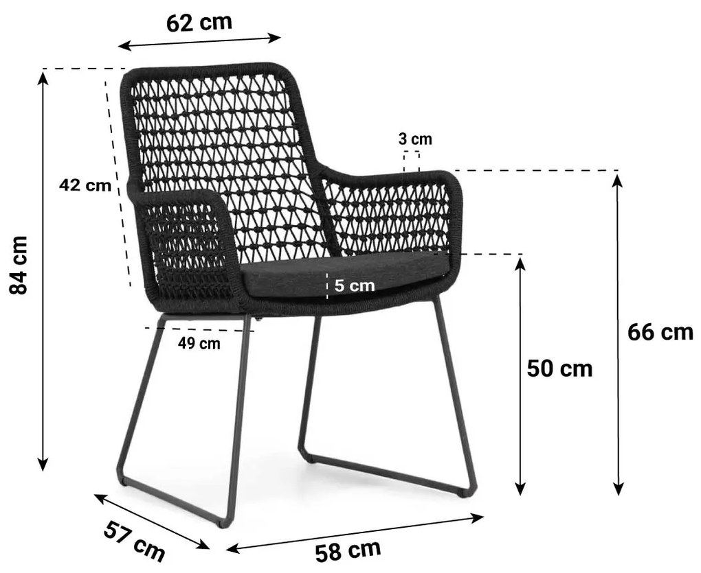 Tuinset Ronde Tuintafel 125 cm Rope Grijs 4 personen Taste Athena/Ancona