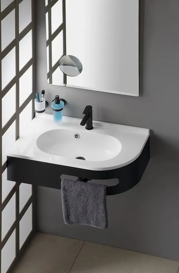Sapho Pulse wastafel mineraalmarmer links 75x45cm