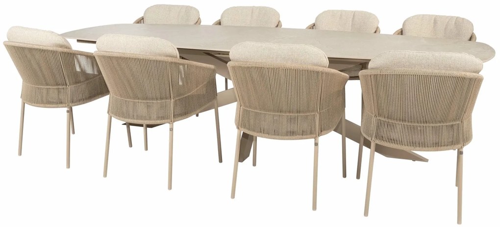 Taste by 4 Seasons Florence tuinset latte met Prado tafel met keramisch blad 300 cm Tuinset beige weerbestendig