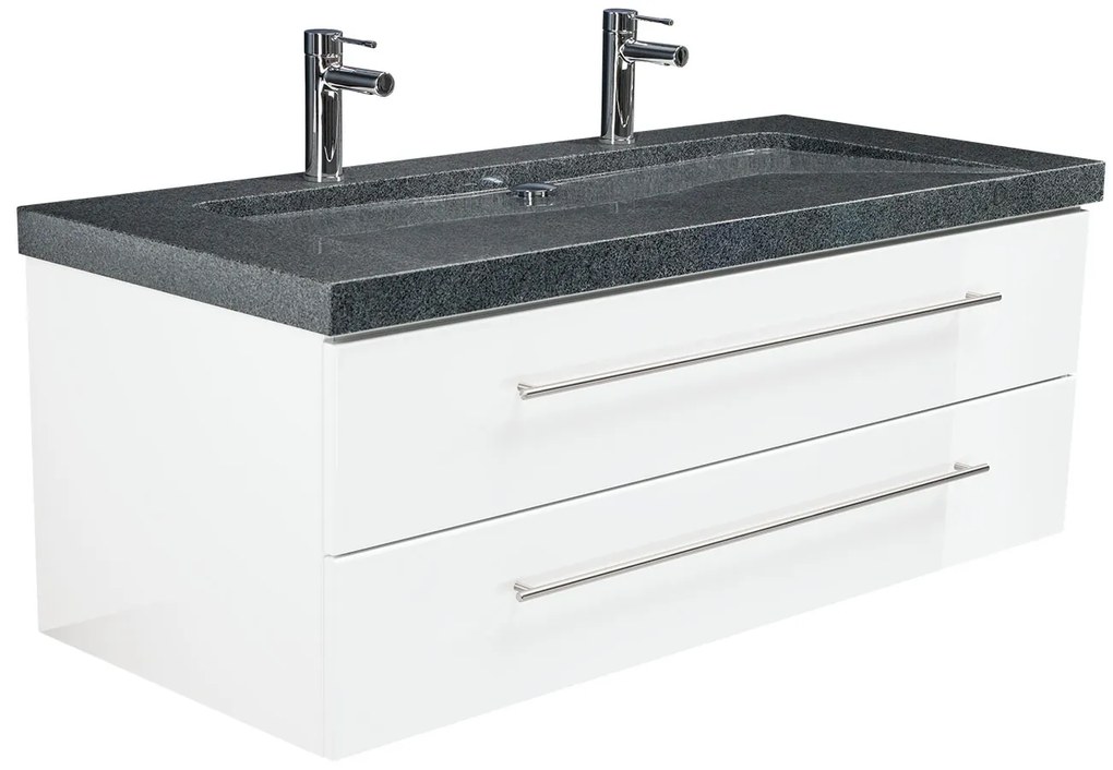 Saniclear Granite 130cm wit badkamermeubel met graniet bovenblad met 2 kraangaten