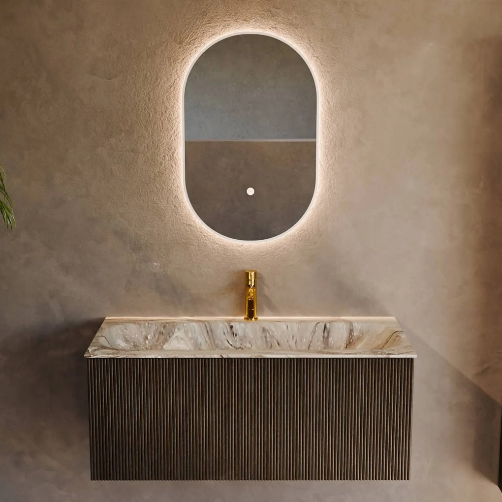Mondiaz Kurve-dlux 100cm badmeubel shadow met 1 lade en wastafel big medium midden 1 kraangat glace