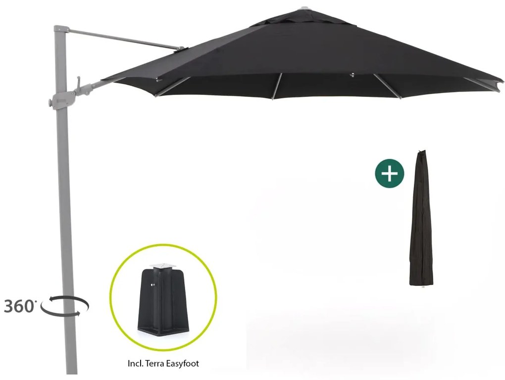 Parasol Shadowline Austin | Inclusief hoes | Rond | 350cm | Met draaihendel | Zwart | Kees Smit Tuinmeubelen