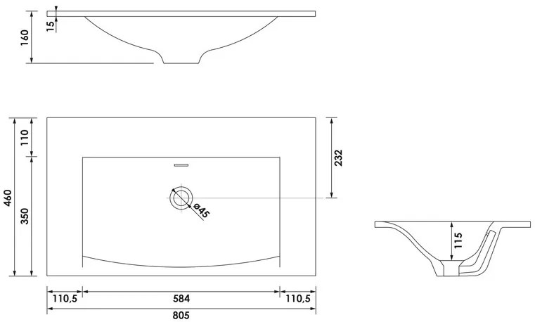 Brauer Glacier wastafel fine stone 80cm zonder kraangat wit glans