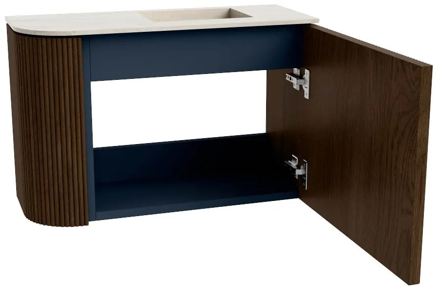 Mondiaz Joya DLux 60cm toiletmeubel ronding links walnut met wastafel faye rechts zonder kraangat meli