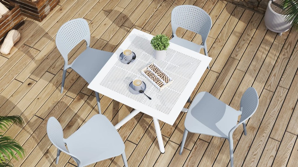 FLAVIO 80x80 Wit - MODERNE VIERKANTEN TUINTAFEL (voor keuken, café, tuin)