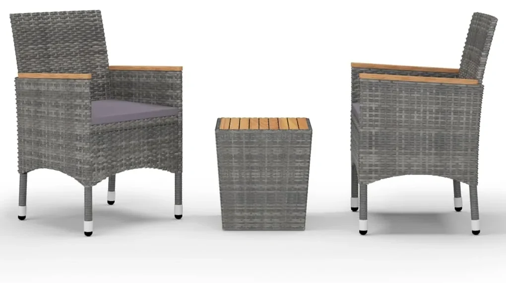 vidaXL 3-delige Bistroset poly rattan en acaciahout grijs