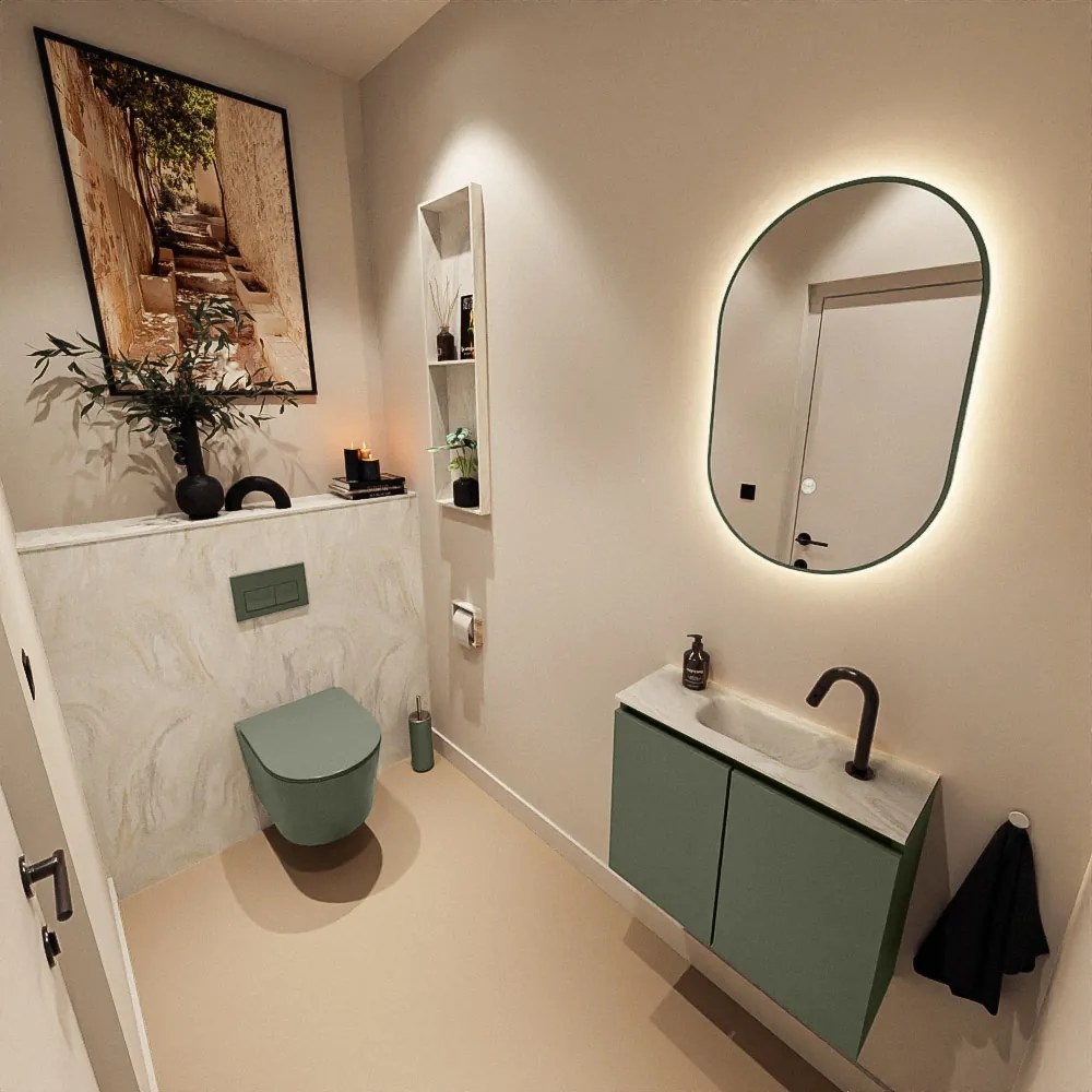 Mondiaz Ture DLux toiletmeubel 60cm army met wastafel ostra midden met kraangat