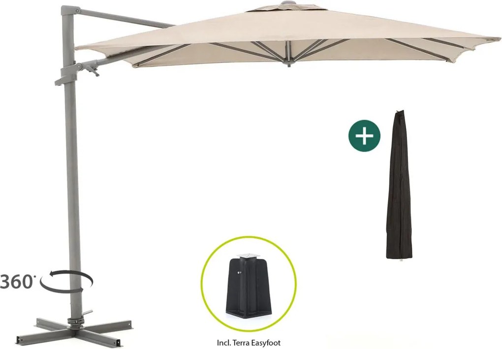 Parasol Shadowline Francisco | Inclusief hoes | Vierkant | 300x300cm | Met draaihendel | Bruin | Kees Smit Tuinmeubelen