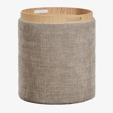 Berkeleni Ronde Gestoffeerde Bijzettafel Met Dienblad En Opbergruimte, Ø40 Cm Stof Zandbruin - Sklum