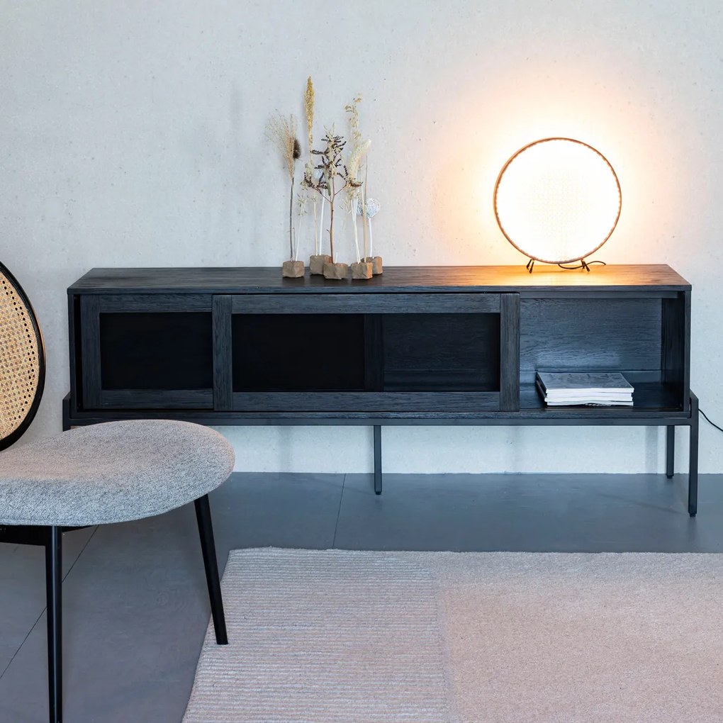 Zuiver Hardy Tv-meubel Met Schuifdeuren Zwart - 160x45x60cm.