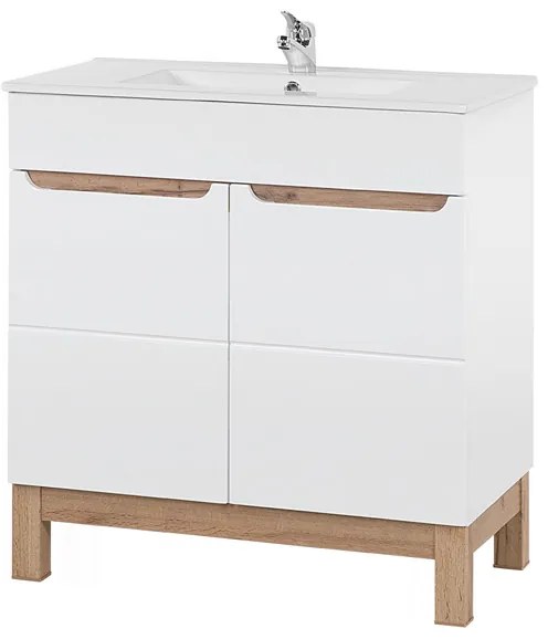 Comad Bali White badkamermeubel 80cm met witte wastafel en kraangat eiken/wit