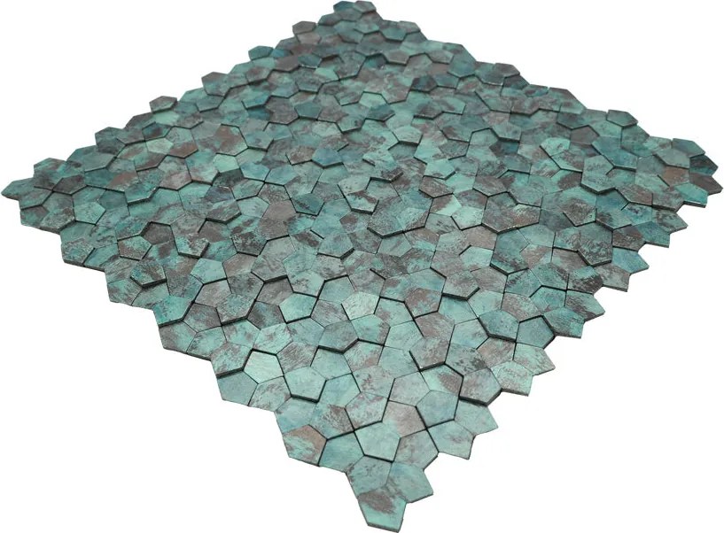 Zelfklevende Mozaïektegels Metaal | Pentagon 3D Patina Koper | 28,2×28,2 cm | Keuken, Bad & WC