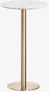Ronde Hoge Bartafel Ø60 Cm In Terrazzo Xiren Ivoor En Zwart Terrazzo - Geborsteld Goud - Sklum