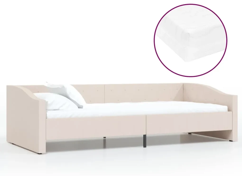 vidaXL Slaapbank met matras en USB stof crèmekleurig 90x200 cm