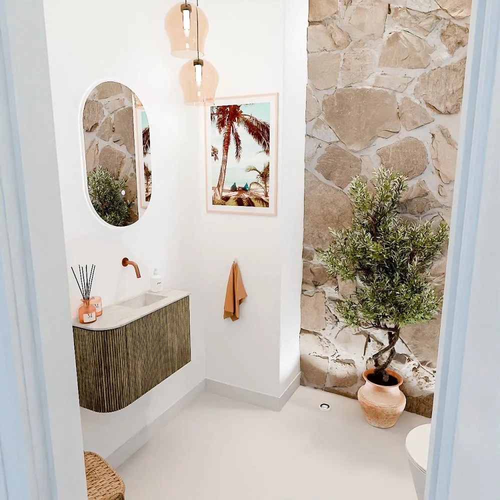 Mondiaz Joya DLux 60cm toiletmeubel ronding links dusk met wastafel faye rechts zonder kraangat ostra