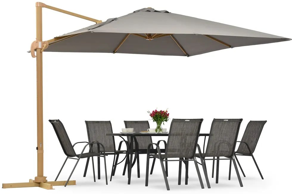 Siena 3x3m houtachtige tuinparasol met grijze hoes Garden Point