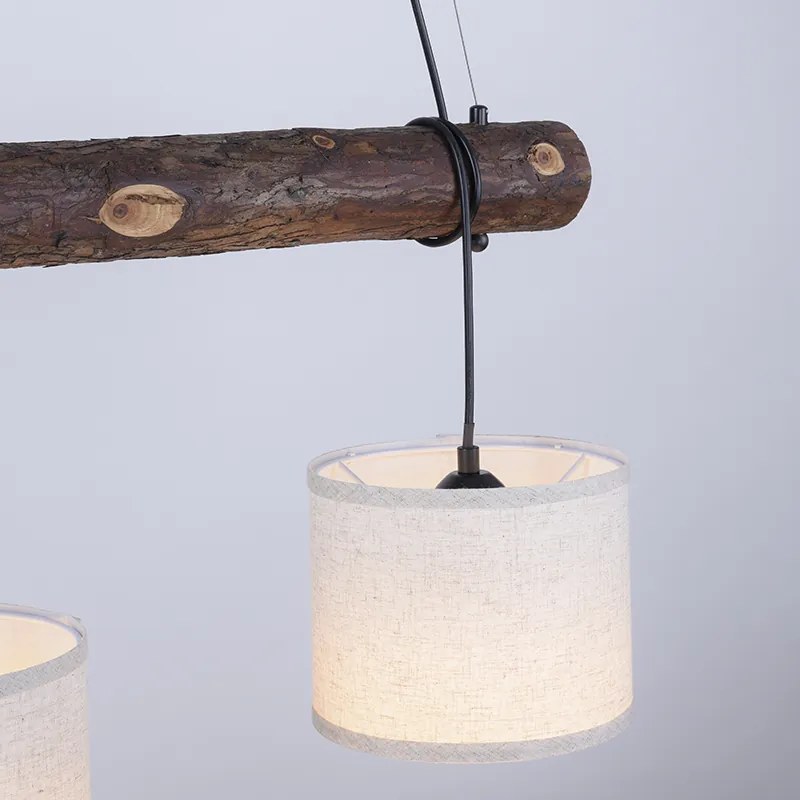 Eettafel / Eetkamer Landelijke hanglamp hout met witte kap 3-lichts - Oriana Klassiek / Antiek, Landelijk E27 rond Binnenverlichting Lamp