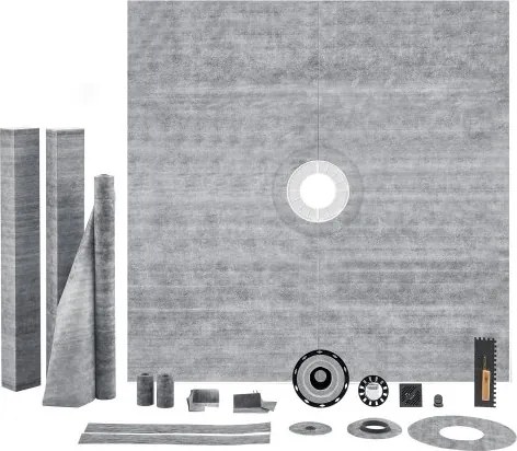 VEVOR Douchedrempelset, 1828 x 1828 mm Douchebakset met 50,8 mm PVC Middenflens, 101,6 mm RVS Rooster, Waterdichte Douchedrempel &amp; Membraan &amp; Strips, Doucheafdichting Past in Badkamer