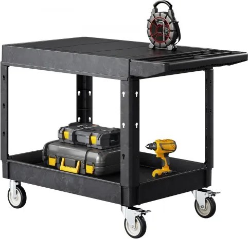 VEVOR Gereedschapswagen, draagvermogen 250 kg, werkplaatswagen, multifunctionele wagen van kunststof met twee schappen en 360° zwenkwielen (2 met remmen), geschikt voor magazijn, garage en schoonmaak, 1180x650x865 mm