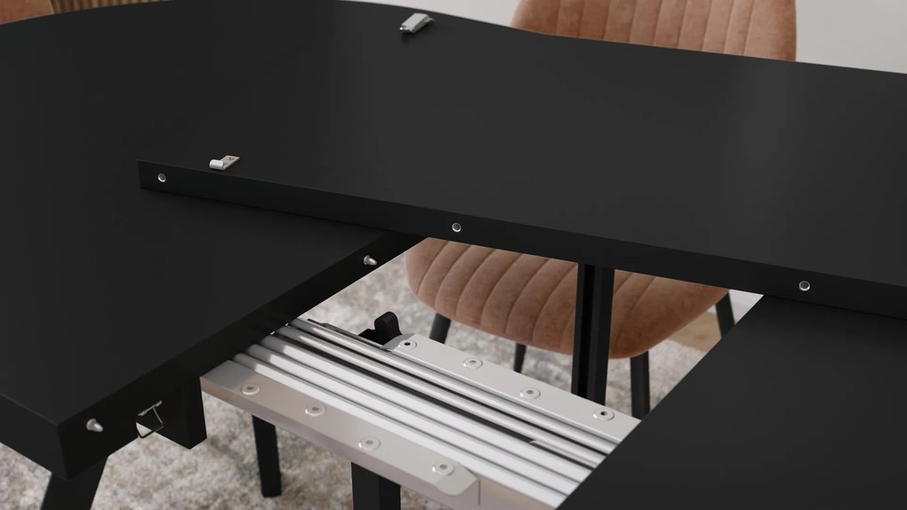 Mazzoni EXPANSO Zwart mat / zwarte poten - OVALE UITSCHUIFTAFEL 160-360 cm VOOR 16-18 PERSONEN
