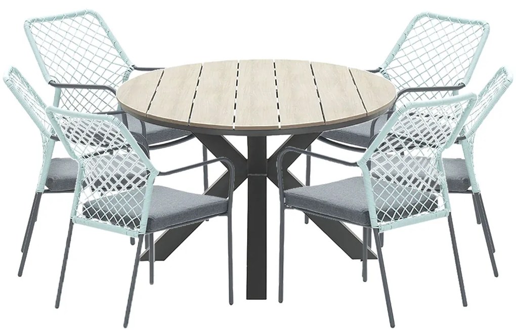 Garden Impressions Ross tuinset 7-delig zacht groen - Tulli tuintafel ovaal 220x115 cm light teak look