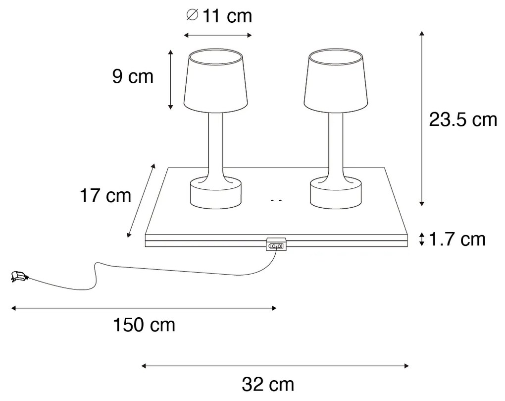 LED Set van 2 tafellamp met dimmeren goud met beige RGBW oplaadbaar - Elise Modern IP54 rond Binnenverlichting Lamp