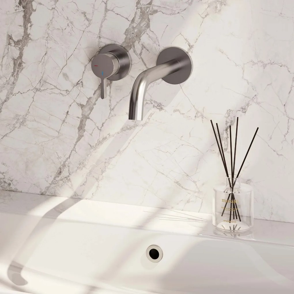 Brauer Brushed Edition ColdStart wastafelkraan inbouw gebogen uitloop en rozetten model E2 RVS geborsteld PVD