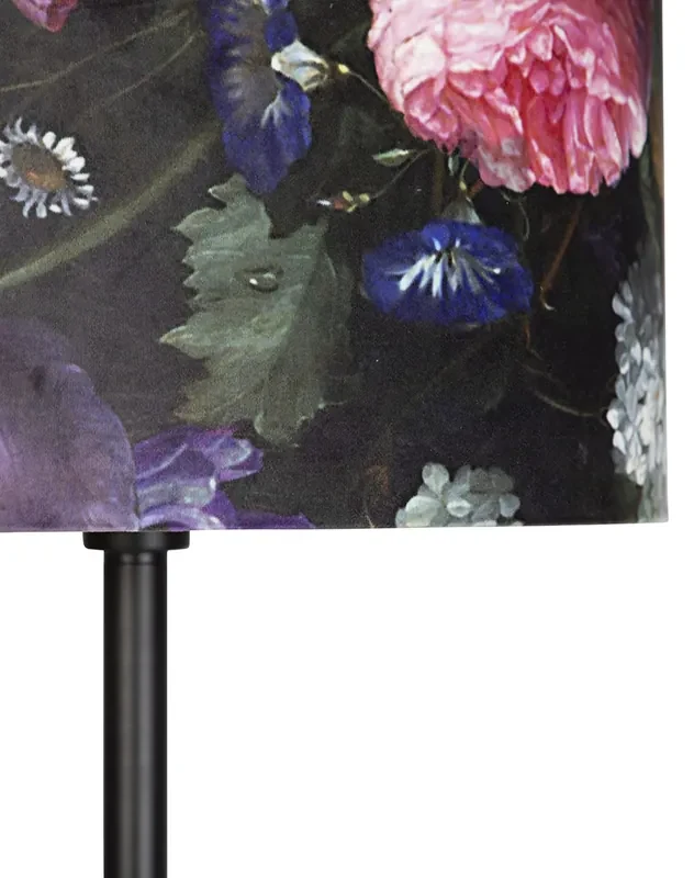 Stoffen Romantische vloerlamp zwart met bloemen kap 40 cm - Simplo Klassiek / Antiek E27 cilinder / rond Binnenverlichting Lamp