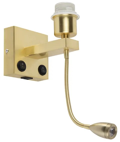 Art deco wandlamp goud met USB en flexarm - Brescia Combi