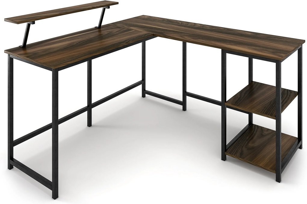 Nancy's Sunnyvale Bureau - Bureaus - Hoekbureau - L-Vormig - Industrieel - Zwart/Bruin - 145 x 140 x 75 cm