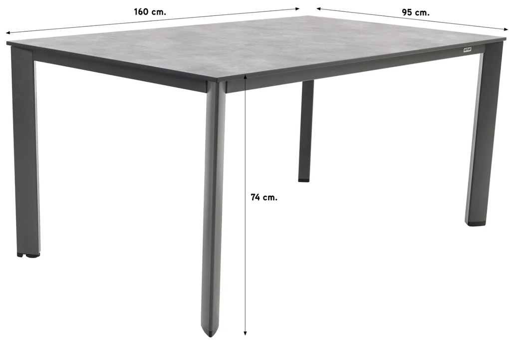 Kettler Legato/Edge stapelbare aluminium tuinset voor 4 personen 160x95 cm. - Antraciet