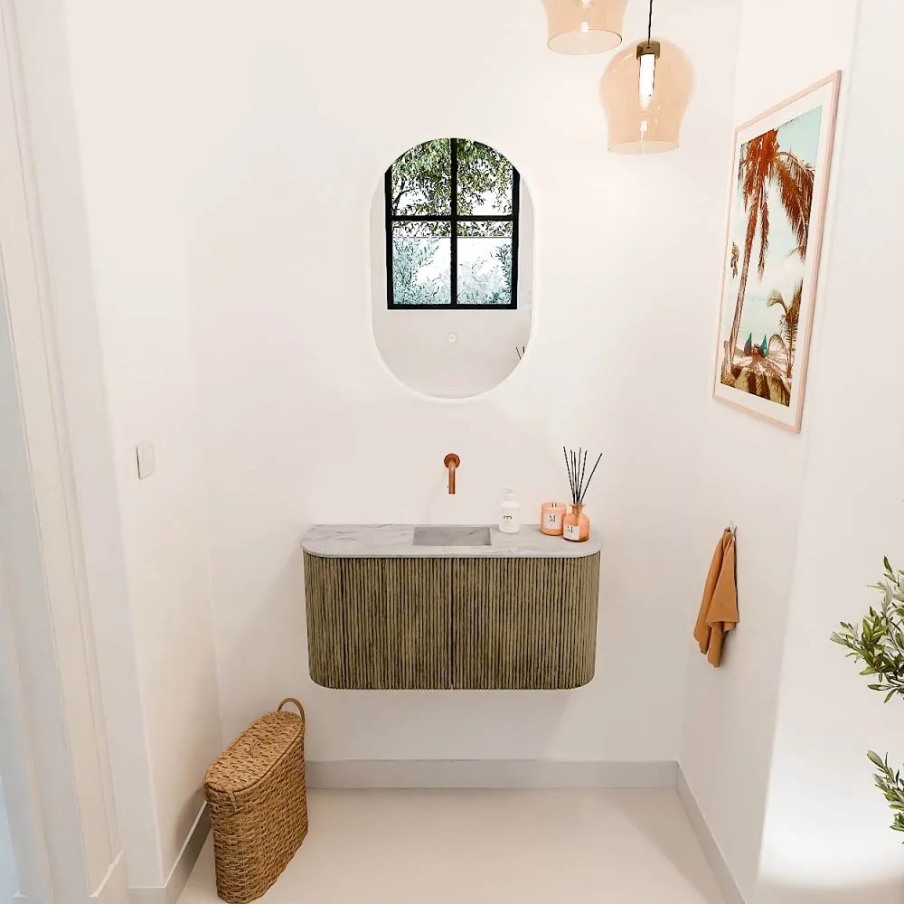 Mondiaz Joya DLux 85cm toiletmeubel ronding links/rechts dusk met wastafel faye midden zonder kraangat glace