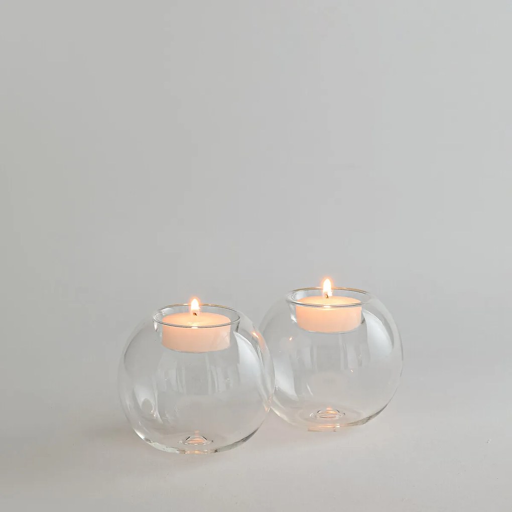 Set van 2 kandelaars van transparant glas, hoogte 7,5 cm, OVIA