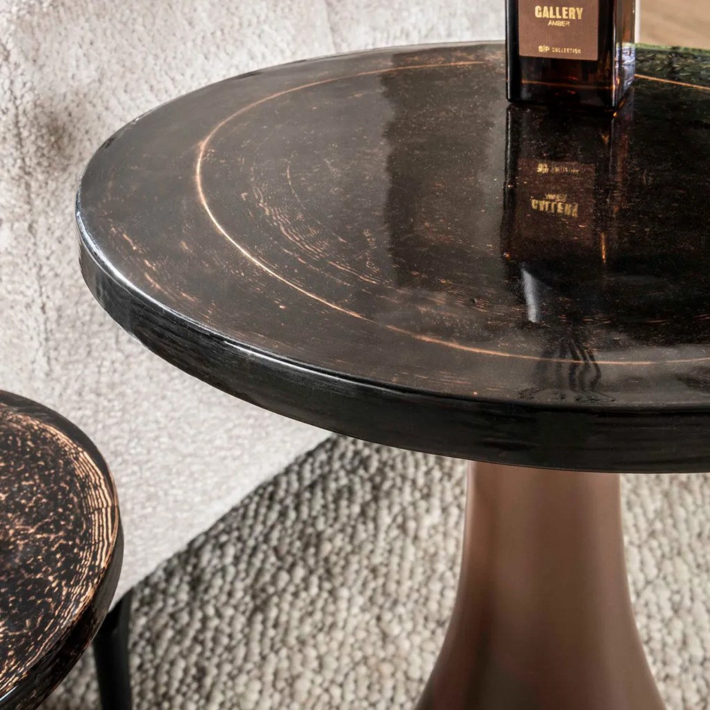 Ronde Bijzettafel Koperbruin Glas Middel - 40 X 40cm.