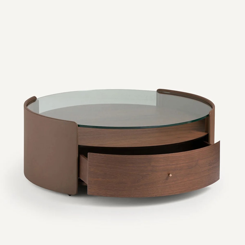Salontafel van notenhoutfineer en leer, Firmo